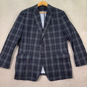 NEW Banana Republic Mens 44R Slim Tailored Fit Blazer Plaid Blue Gray Cotton